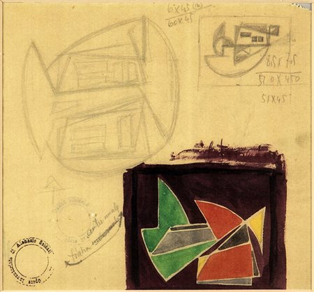 ATANASIO SOLDATI 1896 - 1953 Senza titolo Tecnica mista su carta, cm. 19 x 21...