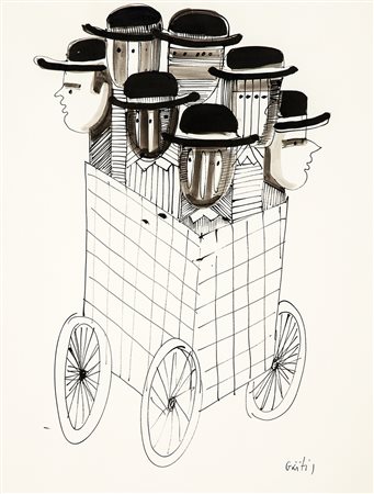 YANNIS GAITIS 1923 - 1984 Senza titolo Inchiostro su carta, cm. 63 X 48...