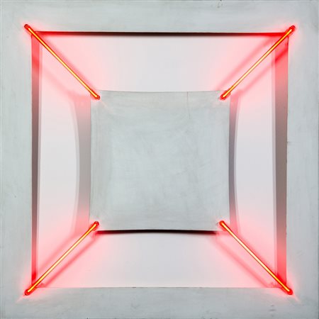 GIANCARLO ZEN 1929 TDS/n.4/OO, 1971 Assemblaggio tela e neon, cm. 100 x 100...