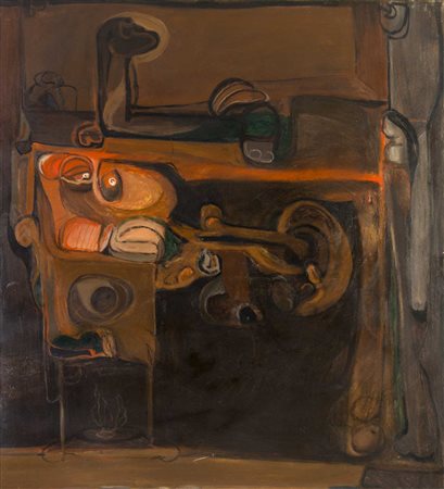 SILVIO PASOTTI (1934) Fusione 1963 Olio su tela 110 x 100 cm Firma, titolo e...