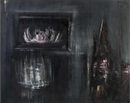 MARIO FRANCESCONI (1934) Senza titolo 1958 Olio su tela 80 x 100 cm Firmato e...