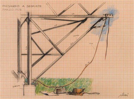 FABRIZIO PLESSI (1940) Paesaggio a Segrate 1972 Tecnica mista su carta...