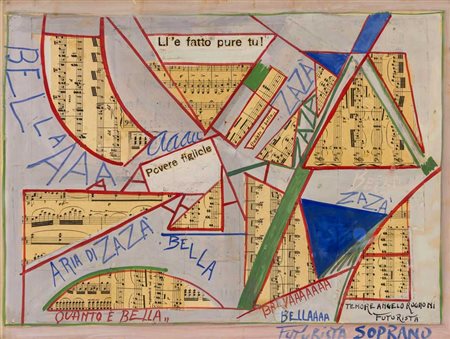 ANGELO ROGNONI (1896 - 1957) Aria di Zazà Tecnica mista con collage su carta...