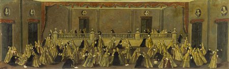 NINO CAFFÈ (1908 - 1975) Affari di stato Olio su tavola 18 x 59 cm Firmato in...