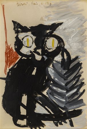 RENATO BIROLLI (1905 - 1959) Gatto 1947 Tempera su carta 31 x 21 cm Firmata e...