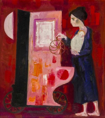 TRENTO LONGARETTI (1916 - 2017) Madre con organetto rosa 2002 Olio su tela 60...