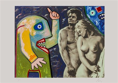 ENRICO BAJ (1924 - 2003) Contaminazioni Litografia con collage polimaterico,...