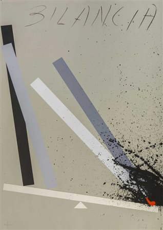 ALDO MONDINO (1938 - 2005) Bilancia Serigrafia con collage, es. 100/120 84,5...