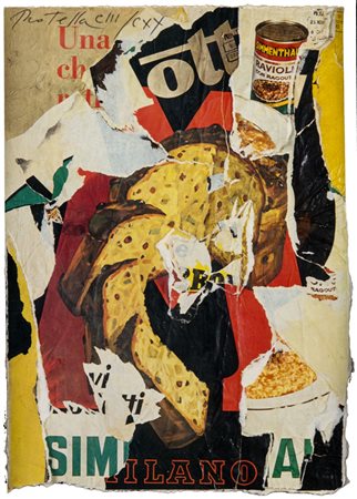 MIMMO ROTELLA (1918 - 2006) Panettone 1973 Decollage su cartoncino, es....