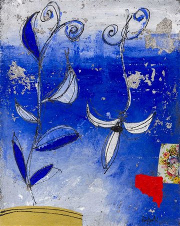 LUCA GIOVAGNOLI (1963) Zona d'acqua 2001 Tecnica mista con collage su tela di...