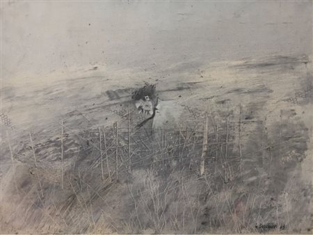 Giuseppe Banchieri Milano 1927 Figura nel paesaggio 1969 Olio su tavola 30x40...