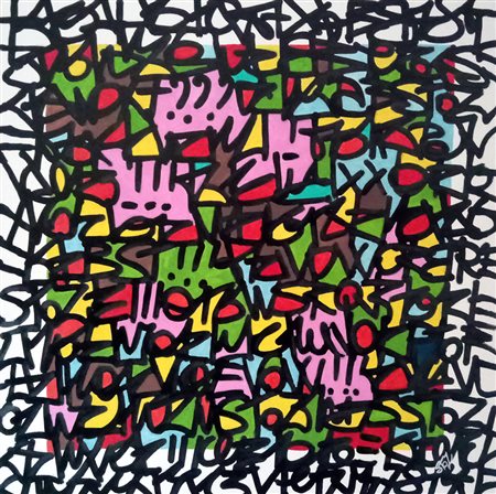 STOZ Milano 1998 Safari number one 2018 acrilico e marker su tela 70x70...