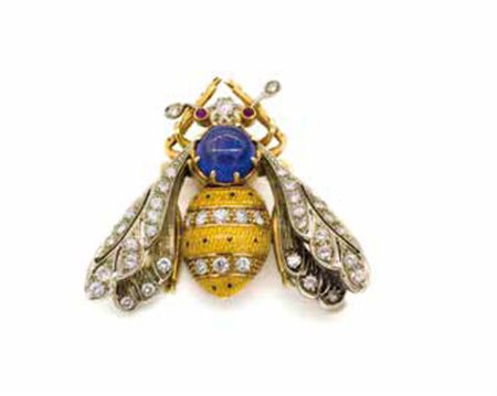 Spilla raffigurante un’ape in oro giallo con smalto giallo e brillanti del...