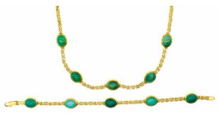 Parure composta da collana e bracciale in oro giallo e turchesi, peso...