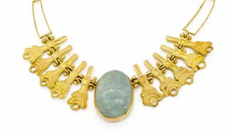 Collier in oro giallo, gr. 45,3, con acquamarina milk, design di Flaminia...