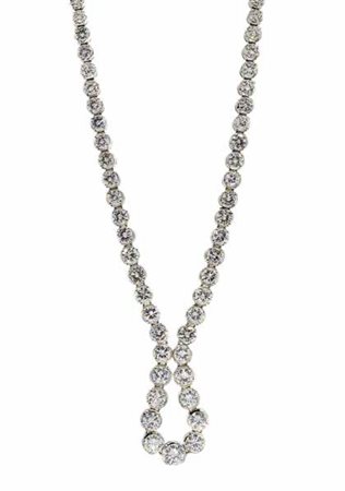 Collier-rivier in oro bianco, gr. 31,57, con n. 117 diamanti naturali taglio...