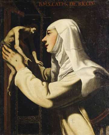 Scuola Toscana del XVII secolo SANTA CATERINA olio su tela, cm 77x63.