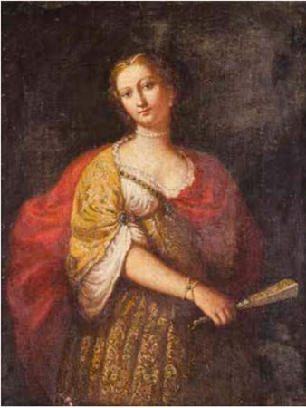 Scuola Veneta del XVIII secolo DONNA CON VENTAGLIO olio su tela, cm 84x65,5