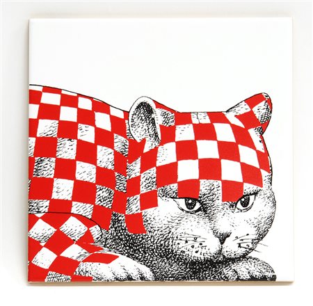 Piero Fornasetti (Milano 1913 - Milano 1988)Piastrella in ceramica smaltata...