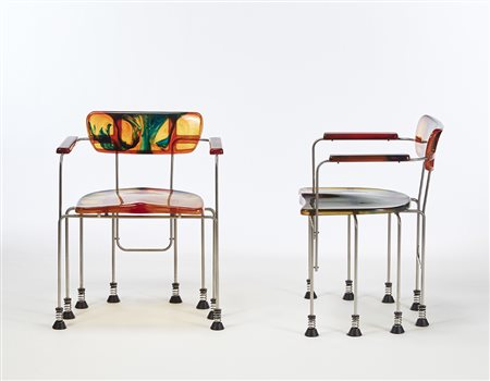 Gaetano Pesce (La Spezia 1939)Due sedie a braccioli modello "544 Broadway"....