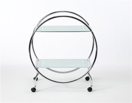 Carrello con struttura in tubolare metallico cromato, due ripiani e lastra di...