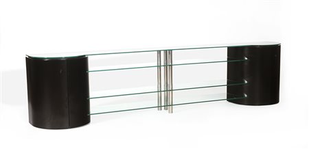 Mobile basso con montanti-contenitori in legno MDF verniciato nero di forma...