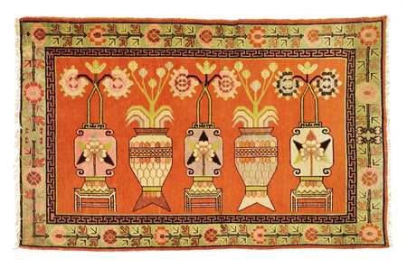 Tappeto Samarkanda. Turkestan orientale, inizio secolo XX. Decoro pittorico...