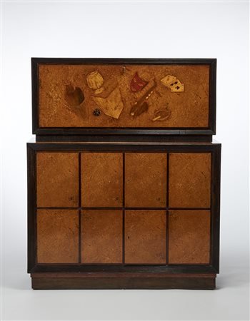 Colli Mobile bar impiallacciato in radica di erica e bordato in legno di...