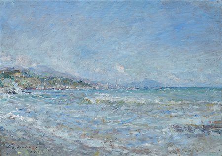 Luigi Mantovani (Milano 1880 - Milano 1957)"Il porto di Genova da Pegli, in...