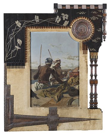 Bugatti (bottega di) Cornice di legno ebanizzato parzialmente rivestita in...