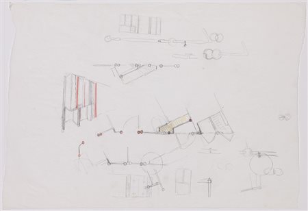 Carlo Scarpa (Venezia 1906 - Sendai 1978)Pianta schizzo prospettico e...
