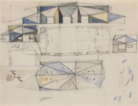 Gio Ponti (Milano 1891 - Milano 1979)Schizzo in proiezione ortogonale...