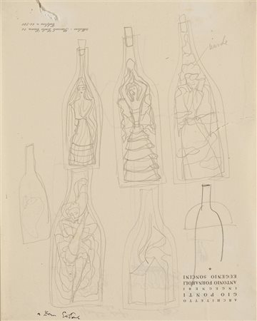 Gio Ponti (Milano 1891 - Milano 1979)Studio di sette bottiglie probabilmente...