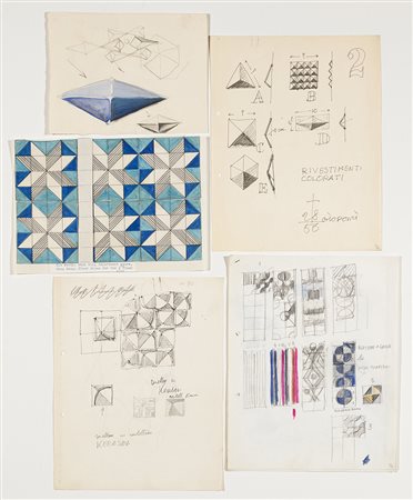 Gio Ponti (Milano 1891 - Milano 1979)Lotto di sette schizzi per rivestimenti...