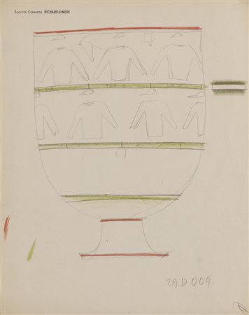 Gio Ponti (Milano 1891 - Milano 1979)Studio per decoro di coppa Richard...