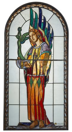 Ezio Lorenzo Fabio Giovannozzi (1882 - 1964)Grande vetrata con sommità ad...