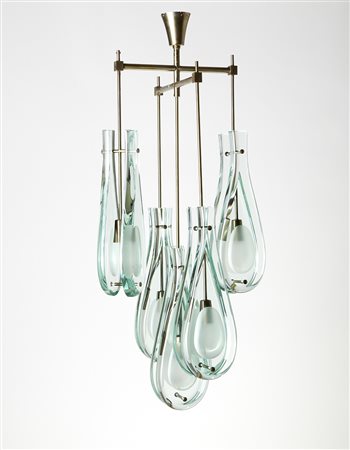 Max Ingrand (Bressuire 1908 - Parigi 1969)Lampada a sospensione a cinque luci...