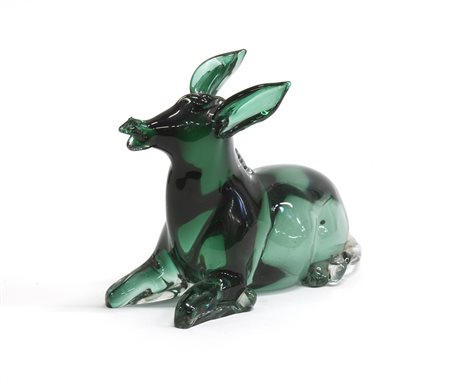 Manifattura di Murano "Asino"Scultura in vetro massello trasparente verde....