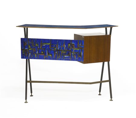 Mobile bar da centro con struttura in profilato d’acciaio verniciato nero,...