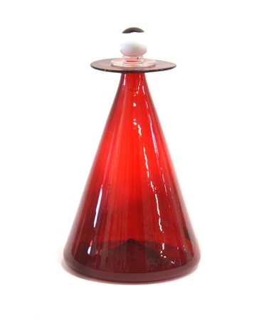 Yoichi Ohira (1946)Bottiglia troncoconica in vetro soffiato trasparente rosso...