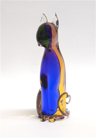 ARCHIMEDE SEGUSO ( Murano 1909 - Murano 1999 ) "Gatto" Scultura in vetro...