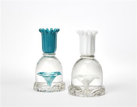 Manifattura di Murano Coppia di porta candele con base in vetro sommerso...