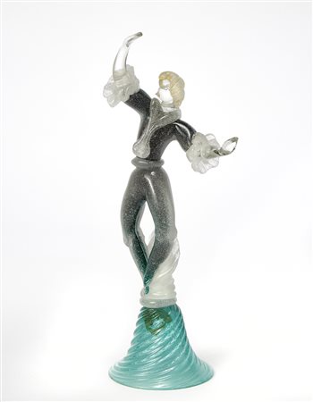 Manifattura di Murano "Danzatore"Scultura in vetro sommerso verde e incolore...