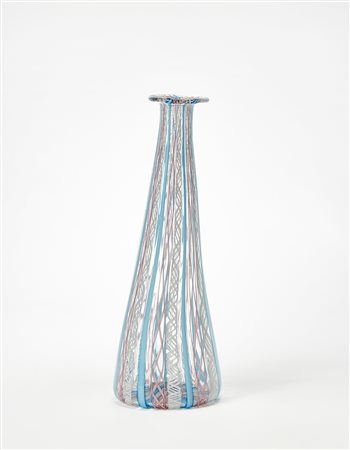 Manifattura di Murano Bottiglia in vetro soffiato a canne celesti e a canne...