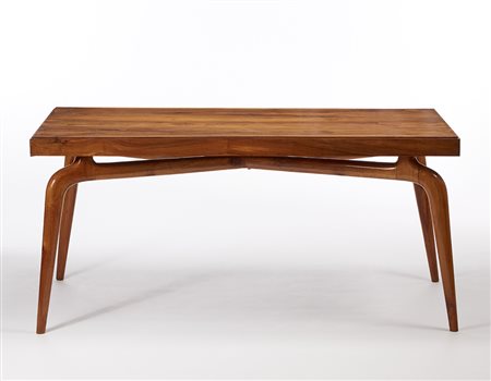 Tavolo da pranzo in legno di noce massello con piano rettangolare lastronato...