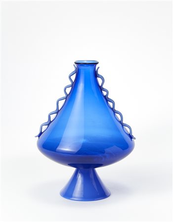 Manifattura di Murano Vaso in vetro trasparente azzurro morise in pasta...