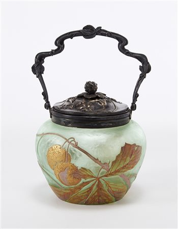 Cristallerie de Sèvres Contenitore Art Nouveau in vetro trasparente verdino...