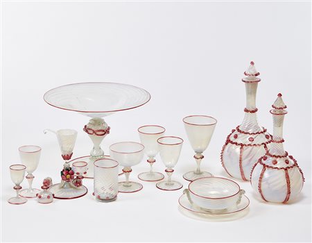 Manifattura di Murano Servizio in vetro soffiato opalescente trasparente...