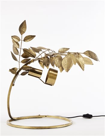 Tommaso Barbi (Attribuito)Lampada da tavolo in profilato d'ottone con foglie...