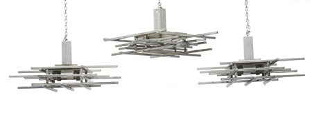 Gaetano Sciolari (1927 - 1994)Tre lampade a sospensione a quattro luci....